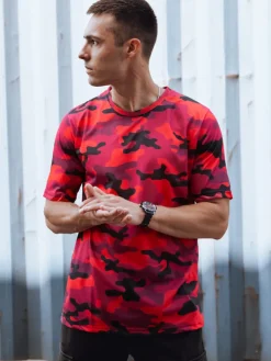 Koszulki Męskie>Dstreet Koszulka męska czerwona moro RX5591