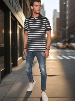 Koszulki Męskie>Dstreet Koszulka męska polo w paski griftowa PX0639