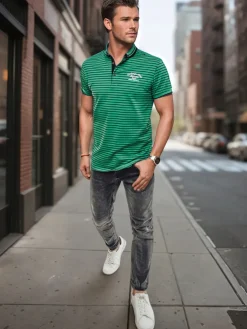 Koszulki Męskie>Dstreet Koszulka męska polo w paski zielona PX0614