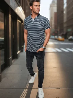 Koszulki Męskie>Dstreet Koszulka męska polo w paski niebieska PX0613