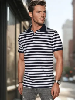 Koszulki Męskie>Dstreet Koszulka męska polo w paski granatowa PX0641