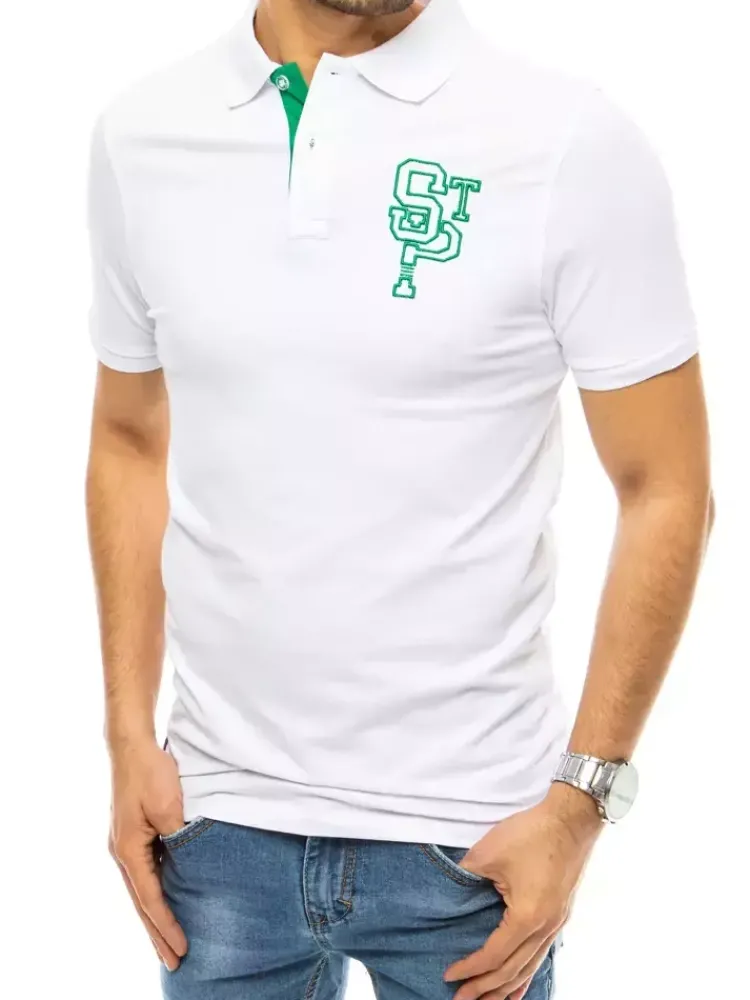 Koszulki Męskie>Dstreet Koszulka męska polo z haftem biała PX0439