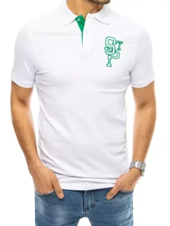 Koszulki Męskie>Dstreet Koszulka męska polo z haftem biała PX0439