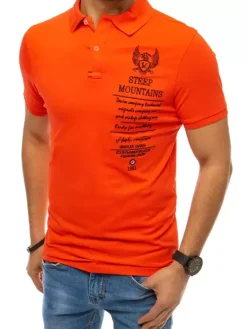 Koszulki Męskie>Dstreet Koszulka męska polo z haftem koralowo-czerwony PX0477