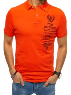 Koszulki Męskie>Dstreet Koszulka męska polo z haftem koralowo-czerwony PX0477