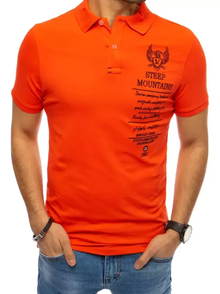 Koszulki Męskie>Dstreet Koszulka męska polo z haftem koralowo-czerwony PX0477