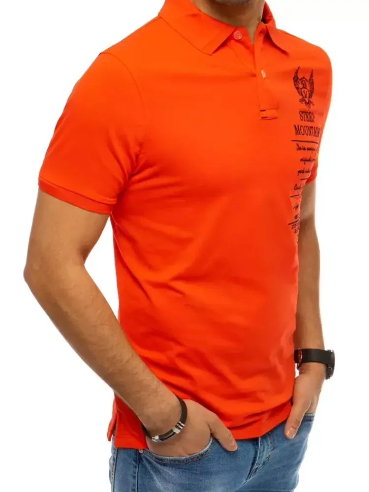 Koszulki Męskie>Dstreet Koszulka męska polo z haftem koralowo-czerwony PX0477