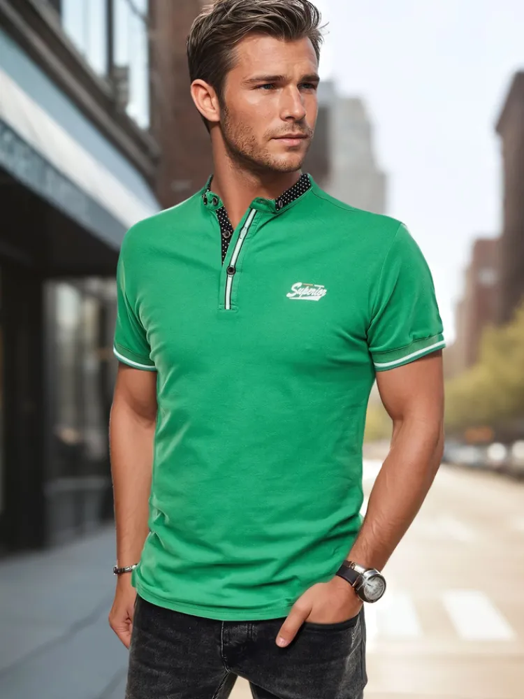 Koszulki Męskie>Dstreet Koszulka męska polo z haftem zielona PX0617