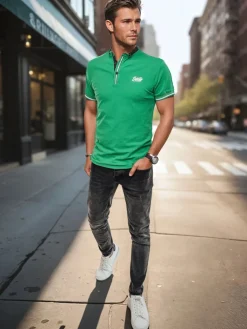 Koszulki Męskie>Dstreet Koszulka męska polo z haftem zielona PX0617