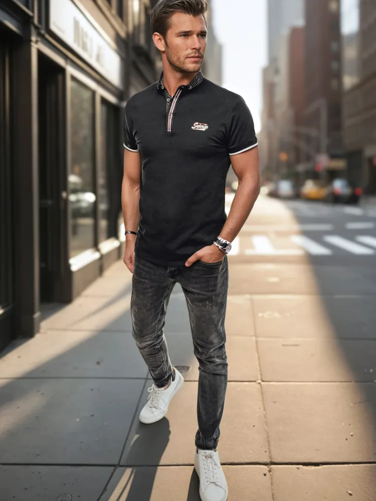 Koszulki Męskie>Dstreet Koszulka męska polo z haftem czarna PX0615