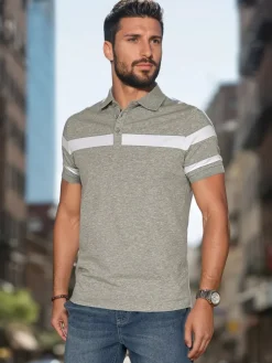 Koszulki Męskie>Dstreet Koszulka męska polo z paskami szara PX0629