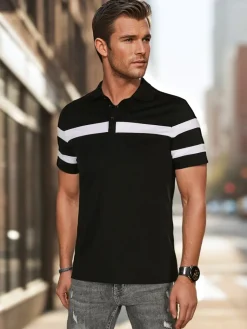 Koszulki Męskie>Dstreet Koszulka męska polo z paskami czarna PX0631