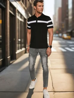 Koszulki Męskie>Dstreet Koszulka męska polo z paskami czarna PX0631