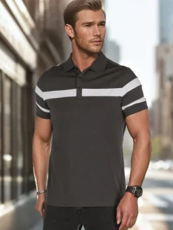 Koszulki Męskie>Dstreet Koszulka męska polo z paskami ciemnoszara PX0630