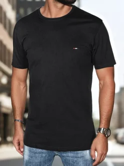 Koszulki Męskie>Dstreet Koszulka męska z haftem czarna RX5635