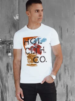 Koszulki Męskie>Dstreet Koszulka męska z nadrukiem biała RX5546