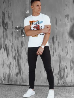 Koszulki Męskie>Dstreet Koszulka męska z nadrukiem biała RX5546