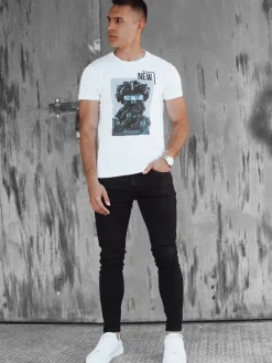Koszulki Męskie>Dstreet Koszulka męska z nadrukiem biała RX5537