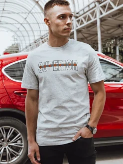 Koszulki Męskie>Dstreet Koszulka męska z nadrukiem szara RX5385