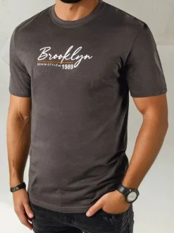 Koszulki Męskie>Dstreet Koszulka męska z nadrukiem ciemnoszara RX5404
