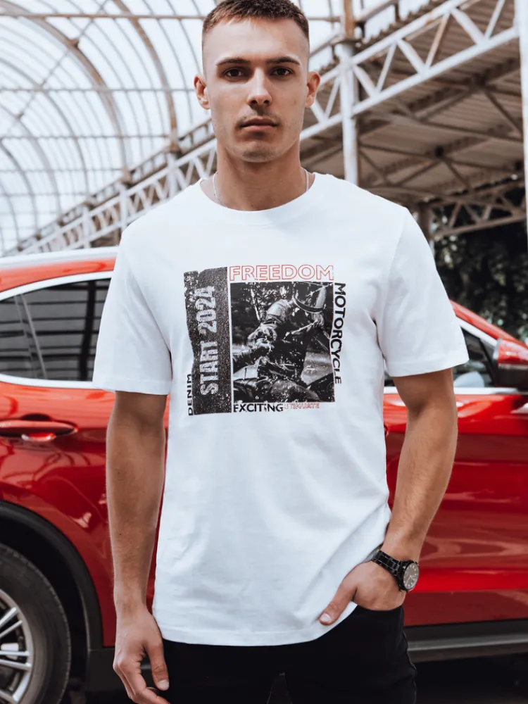 Koszulki Męskie>Dstreet Koszulka męska z nadrukiem biała RX5463