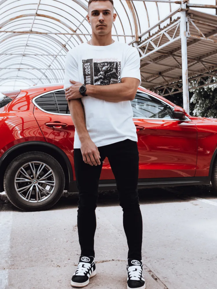 Koszulki Męskie>Dstreet Koszulka męska z nadrukiem biała RX5463