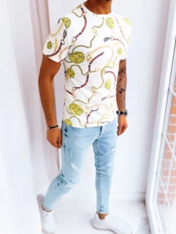 Koszulki Męskie>Dstreet Koszulka męska z nadrukiem biała RX5125