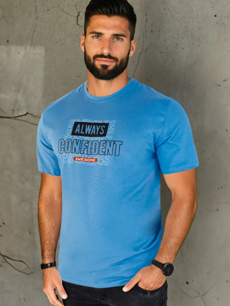 Koszulki Męskie>Dstreet Koszulka męska z nadrukiem niebieska RX5408