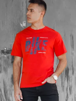 Koszulki Męskie>Dstreet Koszulka męska z nadrukiem pomarańczowa RX5448