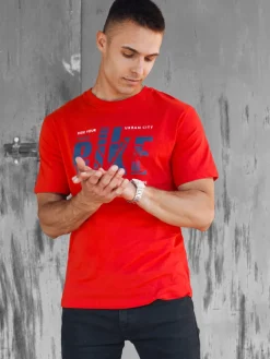 Koszulki Męskie>Dstreet Koszulka męska z nadrukiem pomarańczowa RX5448