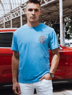 Koszulki Męskie>Dstreet Koszulka męska z nadrukiem jasnoniebieska RX5492