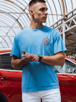 Koszulki Męskie>Dstreet Koszulka męska z nadrukiem jasnoniebieska RX5492