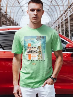 Koszulki Męskie>Dstreet Koszulka męska z nadrukiem zielona RX5498