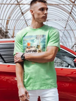 Koszulki Męskie>Dstreet Koszulka męska z nadrukiem zielona RX5498