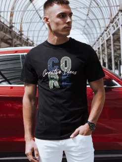 Koszulki Męskie>Dstreet Koszulka męska z nadrukiem czarna RX5382