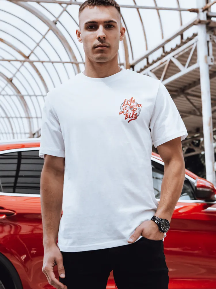 Koszulki Męskie>Dstreet Koszulka męska z nadrukiem biała RX5490