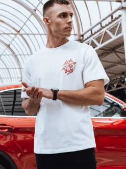 Koszulki Męskie>Dstreet Koszulka męska z nadrukiem biała RX5490