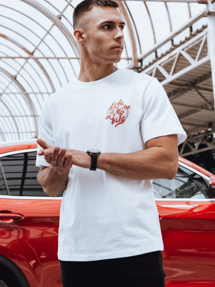 Koszulki Męskie>Dstreet Koszulka męska z nadrukiem biała RX5490