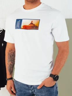 Koszulki Męskie>Dstreet Koszulka męska z nadrukiem biała RX5484