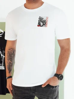 Koszulki Męskie>Dstreet Koszulka męska z nadrukiem biała RX5481