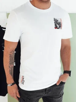 Koszulki Męskie>Dstreet Koszulka męska z nadrukiem biała RX5481