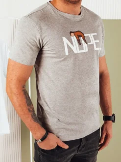 Koszulki Męskie>Dstreet Koszulka męska z nadrukiem szara RX5355