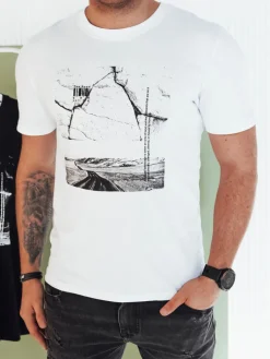 Koszulki Męskie>Dstreet Koszulka męska z nadrukiem biała RX5499