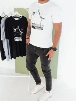 Koszulki Męskie>Dstreet Koszulka męska z nadrukiem biała RX5499