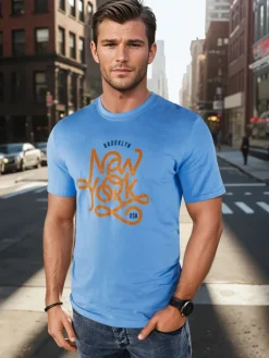 Koszulki Męskie>Dstreet Koszulka męska z nadrukiem niebieska RX5370