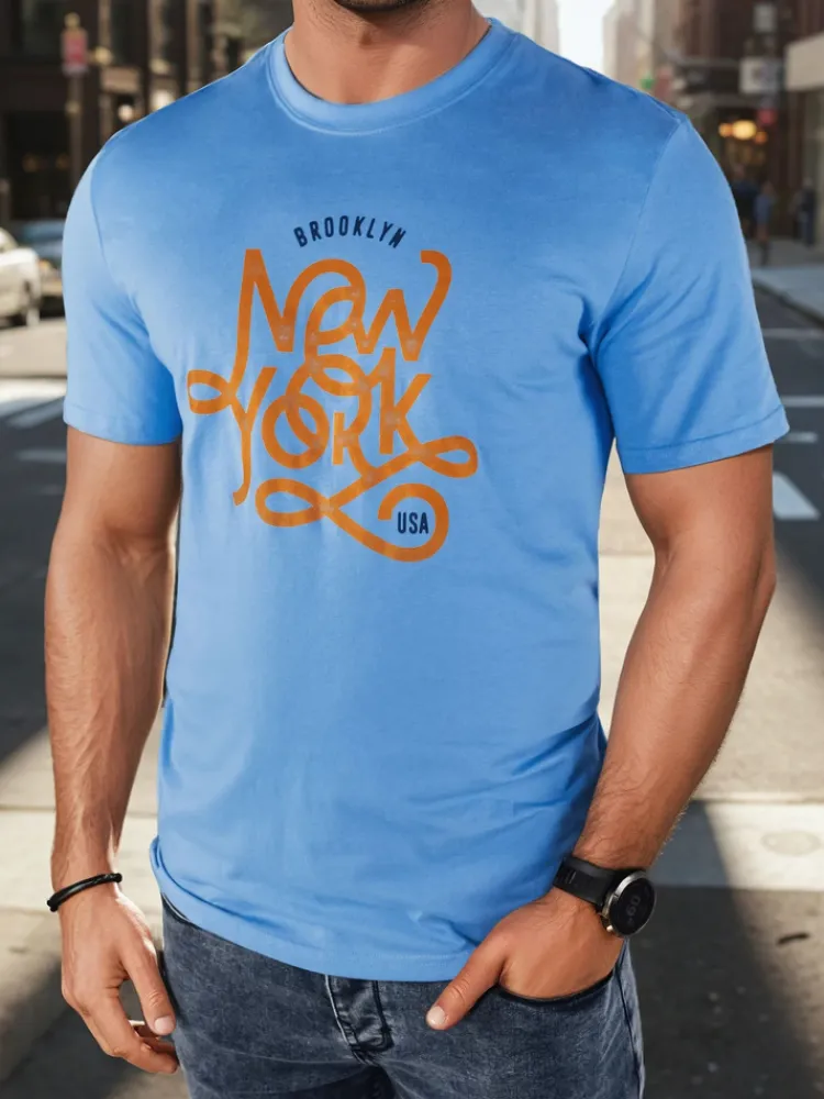 Koszulki Męskie>Dstreet Koszulka męska z nadrukiem niebieska RX5370