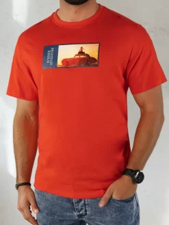 Koszulki Męskie>Dstreet Koszulka męska z nadrukiem pomarańczowa RX5486