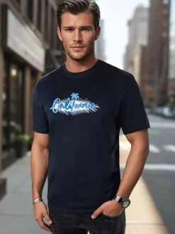 Koszulki Męskie>Dstreet Koszulka męska z nadrukiem granatowa RX5372