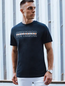 Koszulki Męskie>Dstreet Koszulka męska z nadrukiem granatowa RX5386