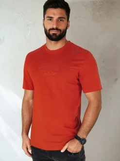 Koszulki Męskie>Dstreet Koszulka męska z nadrukiem pomarańczowa RX5411